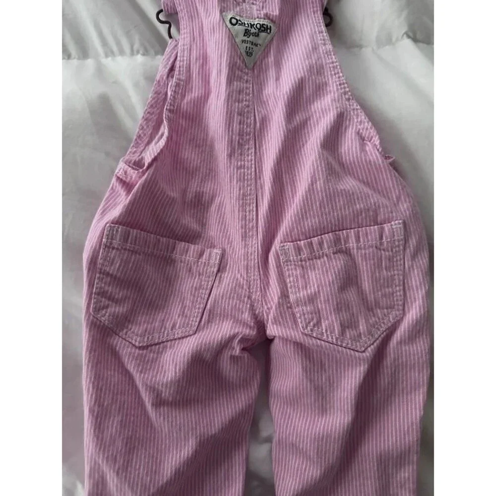 Vintage OshKosh B'gosh Pink Striped Heart Pocket Overalls 3m